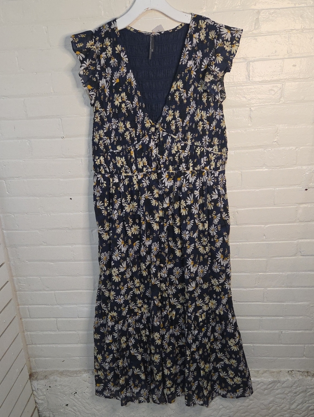 Anthropologie Navy Floral Maxi Dress with White and Yellow Daisies